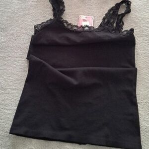 Emma Jordan Black Lace Straps Lightly Ribbed Tank Top Women's Size Large/XL NWT